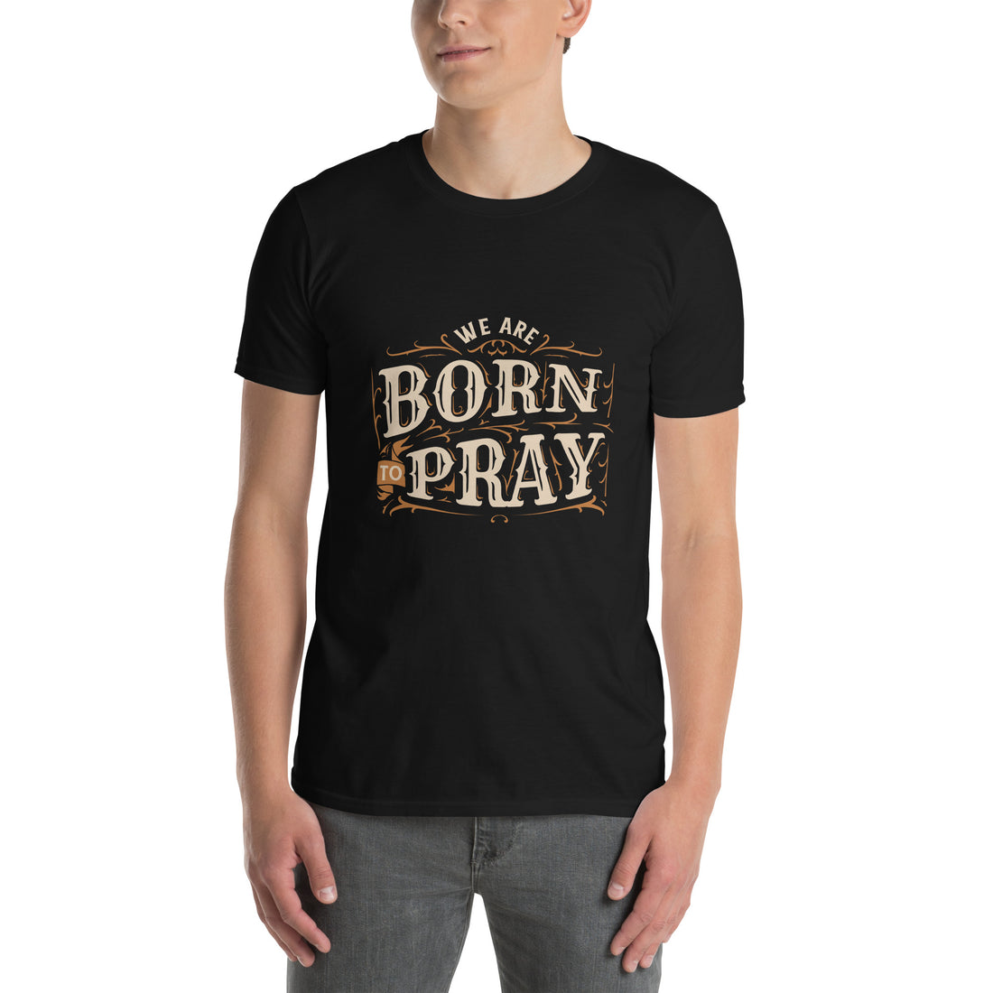 &quot;BORN TO PRAY&quot; T-Shirt Image: &quot;Born to Pray - Religious Short-Sleeve T-Shirt: Your Staple of Comfort and Faith.&quot;